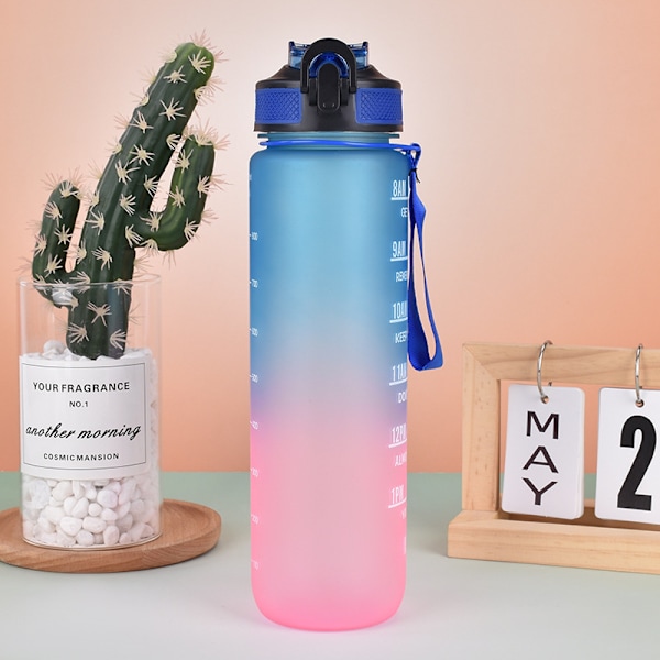 Sportvattenflaska 1L Läcksäker Design Vattenflaska, BPA-fri Plastdricksflaska för Tonåringar, Vuxna