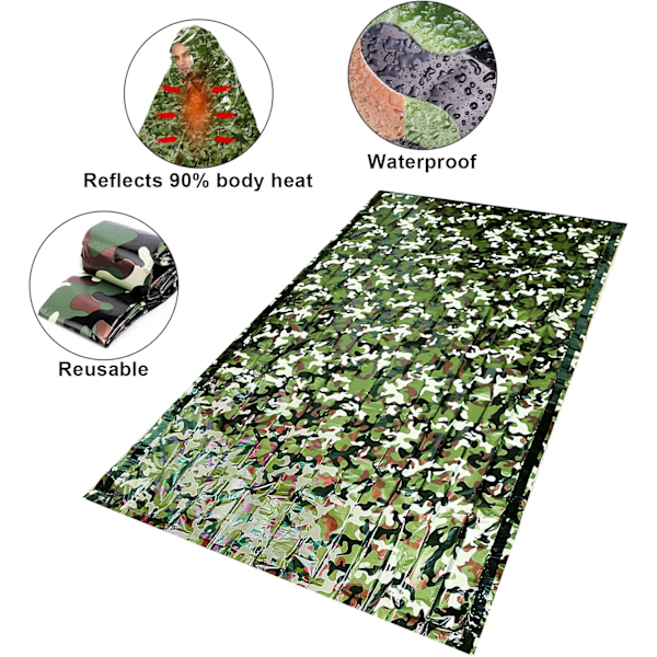 Nödsovsäckar Termiska Nödfiltar Ultralätta Rymdfiltar Överlevnad Vattentät Bivy Sack Multifunktionell Överlevnadsutrustning för Vandring 2pcs