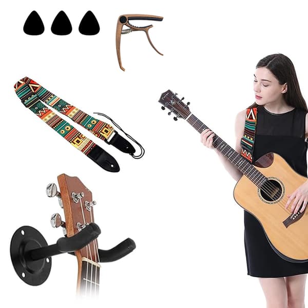 Gitarrställ med 6 Plektrum och Justerbar Rem för Akustisk Elbasgitarr Tillbehör
