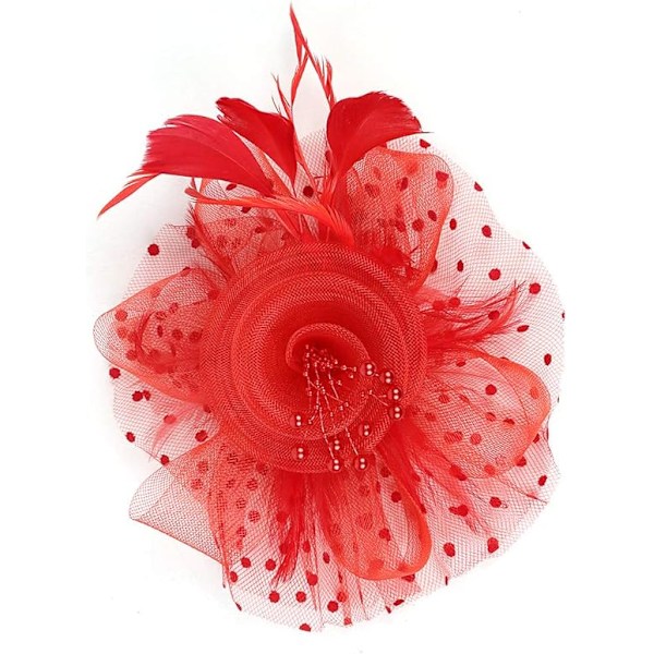 Fascinatorhatt for kvinner, damer, bryllup, fascinatorer, teselskapshatt, flapperhatt, Ascot konkurransehatt, fjærblomst (rød) Red