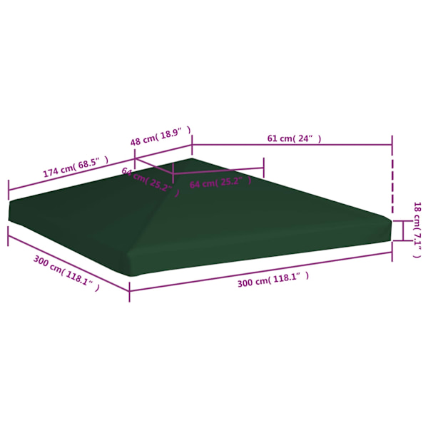 vidaXL Gazebo-katto 310 g/m² 3x3 m vihreä{qw} Green Grön