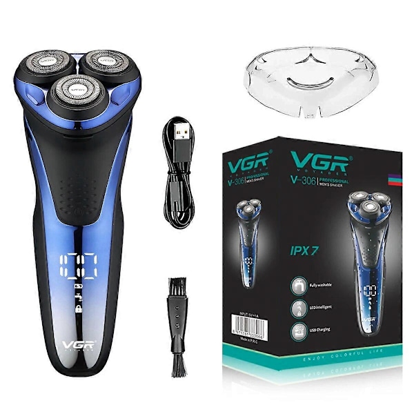 VGR Elektrisk Rakapparat för Män, Vattentät Hårtrimmer, Professionell Skäggtrimmer, Sladdlös 3D Rotary Trimmer för Mig With box