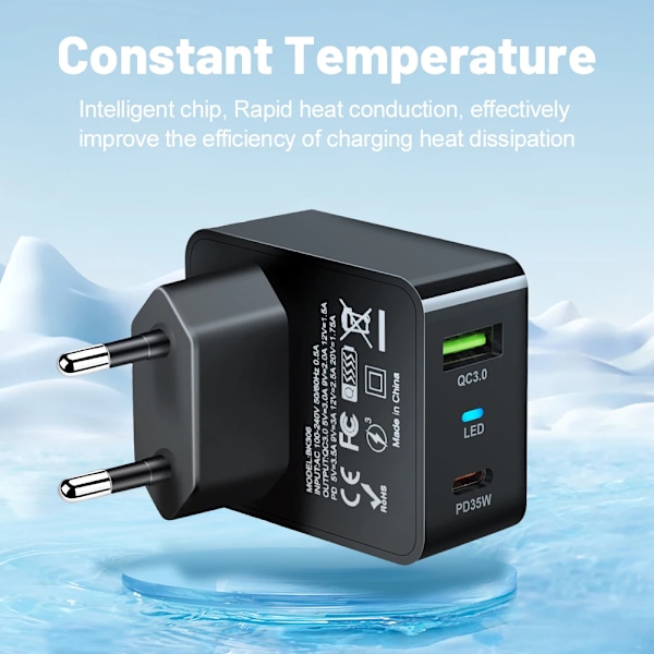 35W GaN USB Typ C Laddare Surfplatta Snabbladdare QC3.0 PD3.0 Laddningsadapter För Iphone 15 Xiaomi Poco F5 Laptop Laddare EU Black
