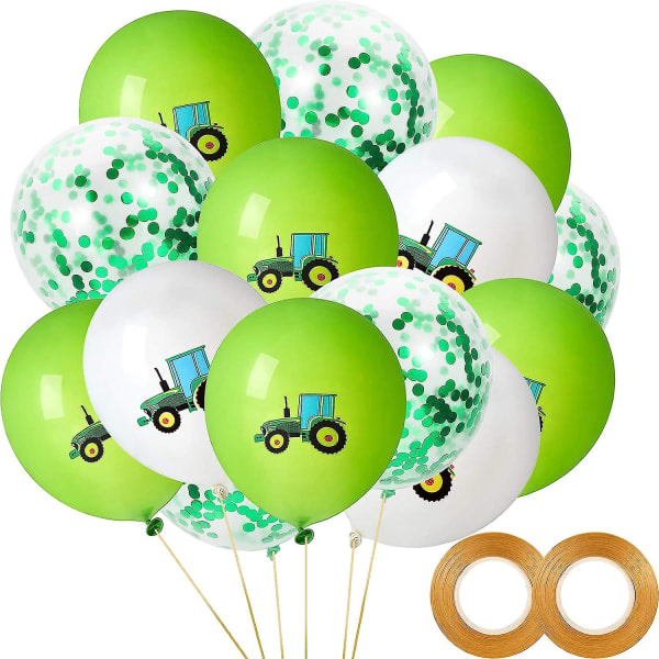 45 delar Grön traktor Födelsedagsballonger Grön konfetti latexballong och 2 rullar guldballongband för gårdstema Birthay Baby Shower Party Decora