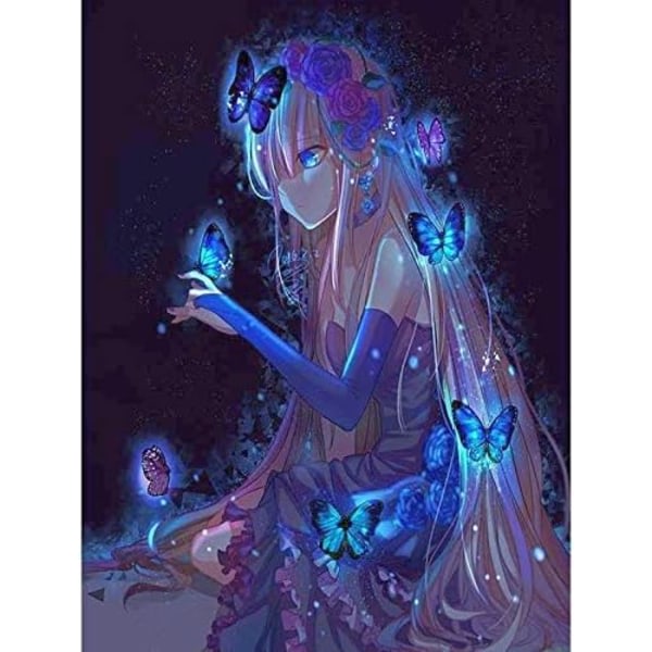 5D DIY diamond painting, Black Girl Animation Butterfly, Acrylic embroidery canvas full round diamonds, provide 11.8x15.7 for adults and children with