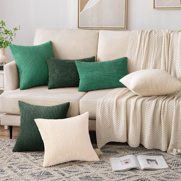 Kuddfodral i corduroy, avlångt, dekorativt kuddfodral, randigt, mjukt, bluff hem för soffa sovrum 30X50cm White