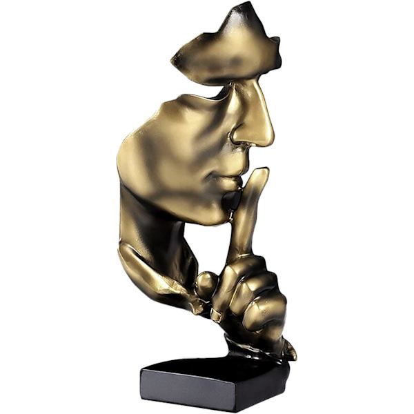 Håndlaget Silence Is Gold Thinker-statue, kunstverk moderne og enkle hartsgjenstander, skrivebord abstrakt statuette skulpturer for inngangsparti, kreativt rom hjemme