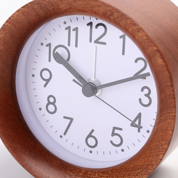 Analog väckarklocka utan tickande, väckarklocka i trä med snooze, retro väckarklocka bordsklocka med nattlampa