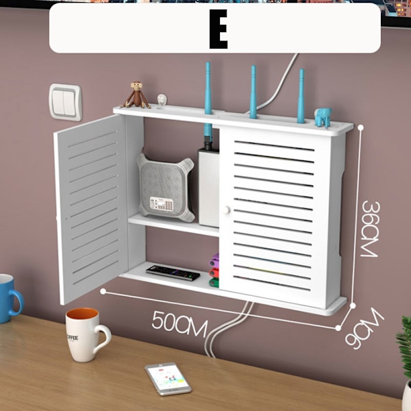 Stor trådløs Wifi-ruterhylle Oppbevaringsbokser Kabel Strøm Plus E