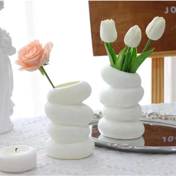 Vit Plastspiralvas, Nordisk Blomsterarrangemangskruka för Kök, Vardagsrum, Sovrum, Heminredning