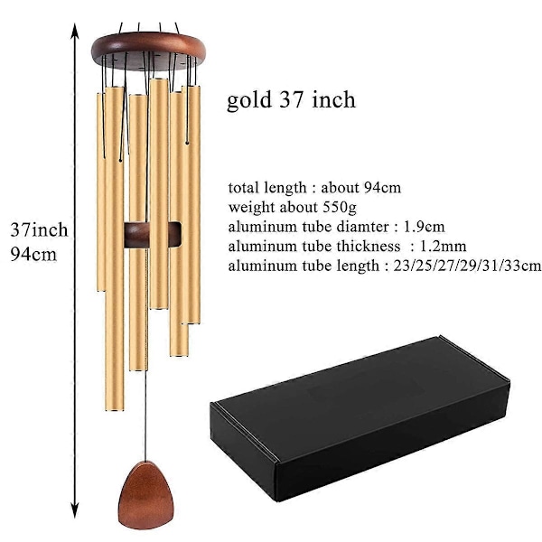 Metal Vindspil Aluminium Vindspil 6 Rør Vindspil Vindspil Boligdekoration Håndværk Udendørs Have Vindspil {XW} Black