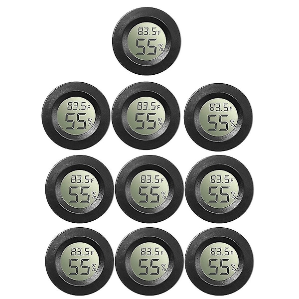 10-pack Mini Hygrometer Termometer Mätare Digital LCD-skärm För Växthus Barnrum Reptil Inkubator Black