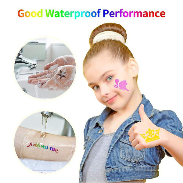 Temporära Glittertatueringar för Barn, 24 Stora Glitterfärger Kroppsglitter Festivalparty med 5 Penslar 2 Lim