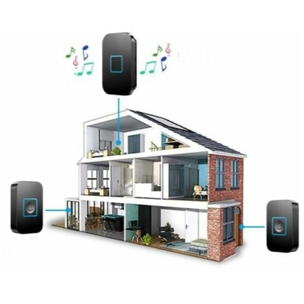 Trådløs dørklokke, trådløst sett, 400m rekkevidde IP55 vanntett utendørs dørklokke med 3 plugg-inn mottakere, 60 melodier, 5 volumnivåer,