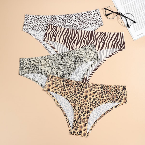Sömlösa damunderkläder No Show Trosor Mjuka Stretch Hipster Bikini Underkläder 3-pack, Gul Leopard, XL