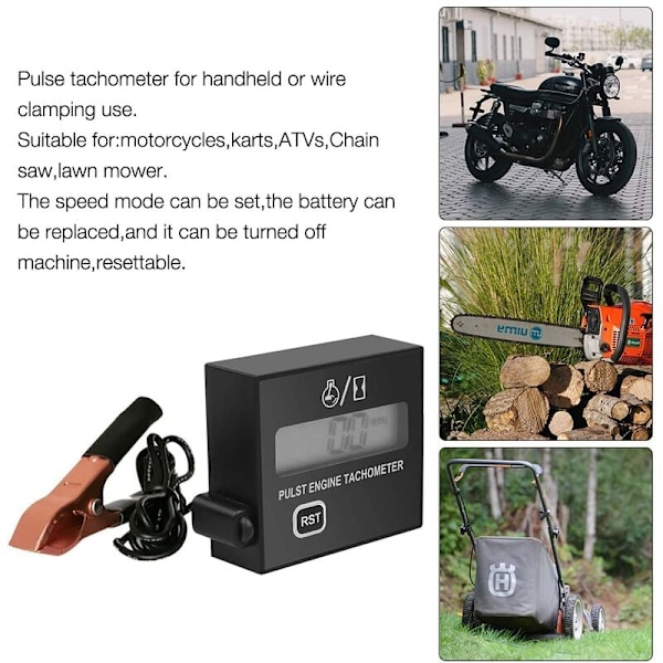 Induktiv varvräknare, 2-takts digital varvräknare, induktiv digital varvräknare för motorsågar, gräsklippare och motorcyklar, utbytbart batteri