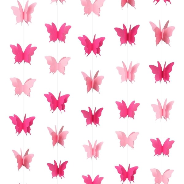 5 Fjärilar hängande girlanger 3D Papper Färg Flagga Festdekoration Bröllop Baby Shower Heminredning Rosa 3m