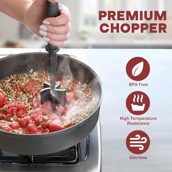 Premium Värmebeständig Köttkrossare och Smasher för Nötfärs, Malet Kött och Mer, Nylon Köttkrossare och Köttgaffel, Icke-Klibbig Mixkrossare