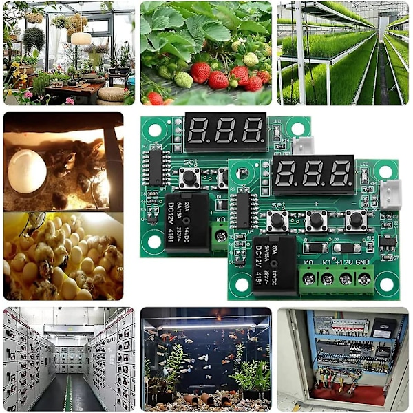 2 stk W1209 temperaturkontrollermodul, DC 12V mikro digital termostat, elektronisk temperaturkontrollmodul, -50-110°C, med vanntett NTC P