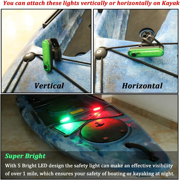Kajak Navigationslys Agterlys Batteridrevet, Vandtætte Kajaklys til Natkajak, Paddleboardbelysning