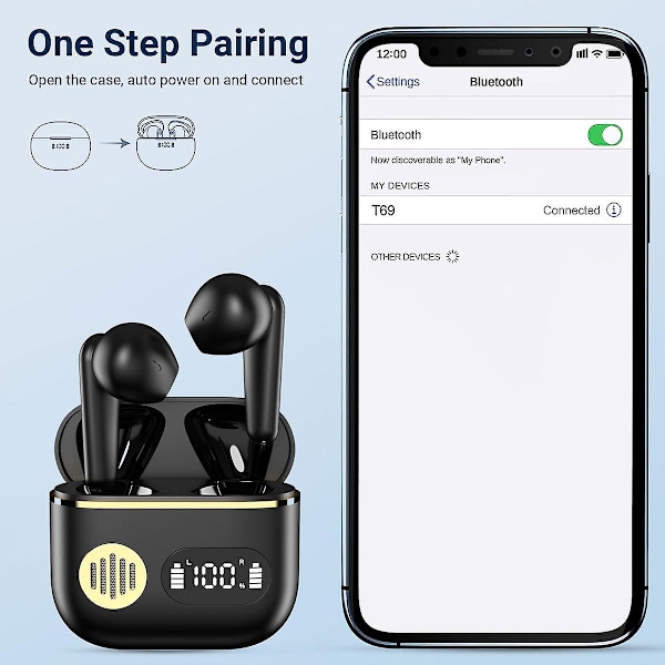 Bluetooth-kuulokkeet, langattomat Bluetooth 5.1 -kuulokkeet LED-virranäytöllä, langattomat kuulokkeet mikrofonilla, iPhone- ja Android-laitteille black