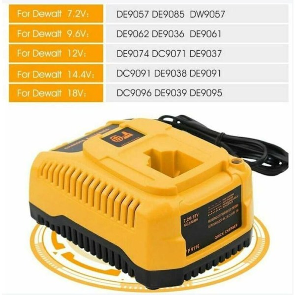 DC9310 Erstatningslader til Dewalt Ni-Cd og Ni-Mh 7.2V-18V DC9096 DC9098 DC9099 DC9091 DC9071 DE9057 DW9096 Batterier