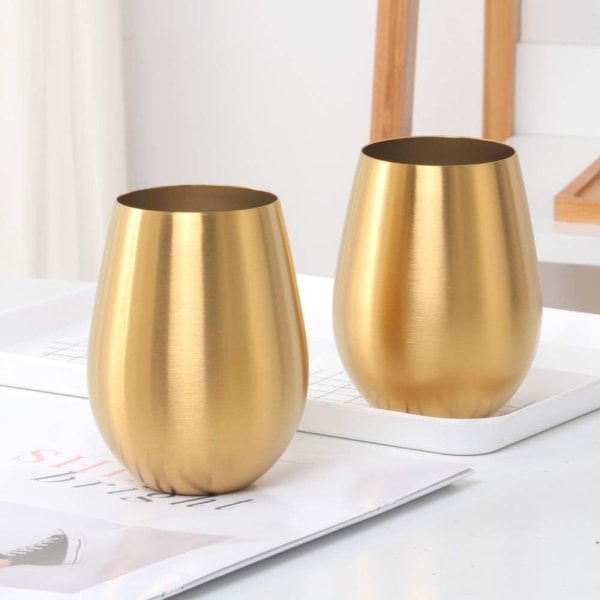 Fars Dag Present Rostfritt Stål Stemless Vinglas Portabelt Pool Vinglas - Guld