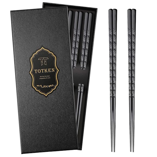 TOTKEN Chopsticks, 5 par genanvendelige sorte, tåler opvaskemaskine, skridsikre spisepinde med gaveæske (vintage stil)