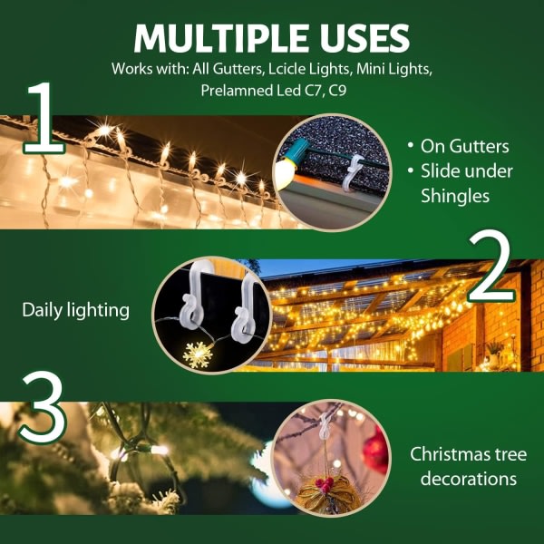 120 Utomhus julljusklämmor, mini rännkrok, väderbeständig plast S rännklämma, används för utomhusslingor julgransdekoration