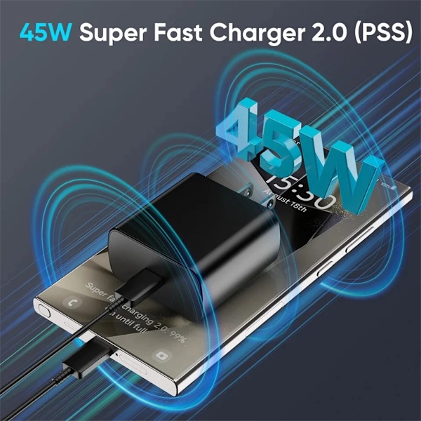 45W PD USB-C Snabbladdare för Samsung S20 S21 FE S22 S23 S24 Note 20 A14 A15 A25 A53 A54 Dubbel Typ C Supersnabb Laddning 5A Kabel 1m Kabel - Kit 1m Cable - Kit EU Charger and Cable