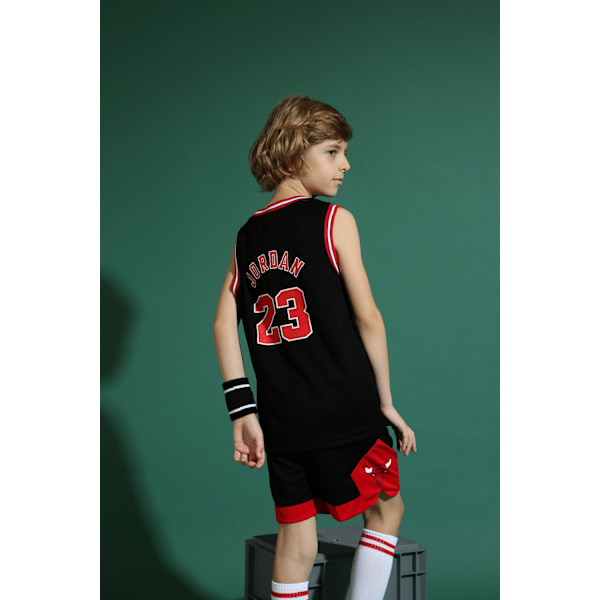 Michael Jordan No.23 Basketbollströja Set Bulls Uniform för Barn Tonåringar Svart Black M (130-140CM)