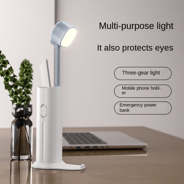 Monisilmäinen suojaava pöytälamppu, oppimiseen tarkoitettu LED-yövalo makuuhuoneeseen, USB-ladattava ulkovalaisin, valkoinen