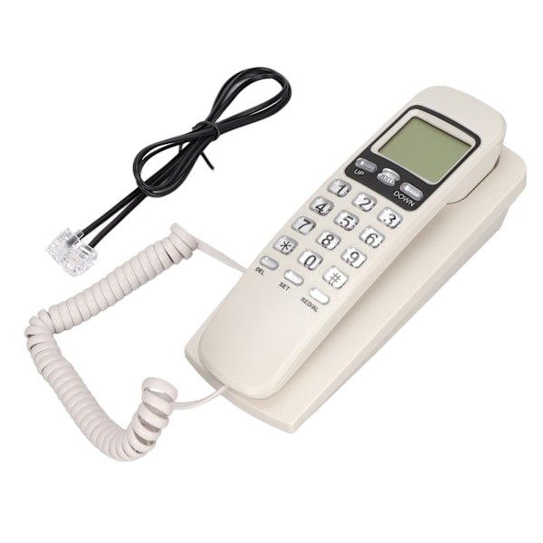 KXT777CID Veggtelefon med ledning, kalender, LCD-skjerm, hurtigvalg, fasttelefon for hotell, hjemmekontor (hvit)