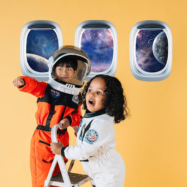 3 Delar 3D Rymd Väggdekaler för Barnrum, Planet Astronaut Väggdekaler, Rymd Galax Väggdekal, Pojkar och Flickor B【HY】