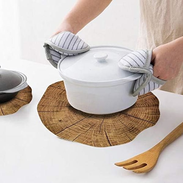 Pyöreät PVC-tabletit ruokapöytiin, vedenpitävät puukuvioinnilla, pestävät, liukumattomat, lämmönkestävät, helposti puhdistettavat, PVC, 38 cm (4 kpl:n setti)