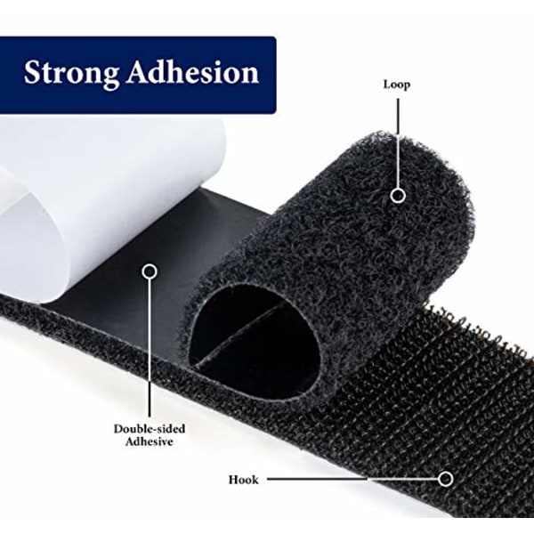 Dobbeltsidet velcro 3 x 10 cm, 30 par industriel kraftig velcro - Sort ekstra stærk selvklæbende rektangel til alle