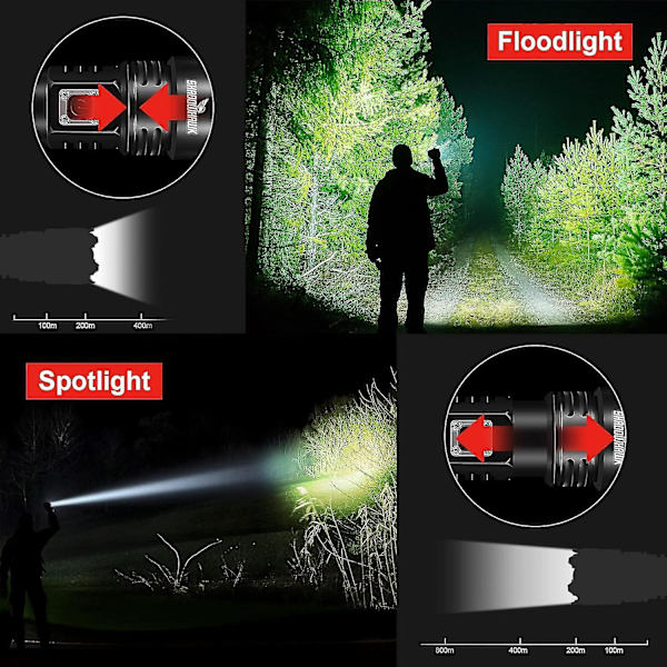 Ultra kraftig LED-lommelygte, 10000 lumen genopladelig lommelygte, Xhp70.2 taktisk lampe, Ip67 vandtæt