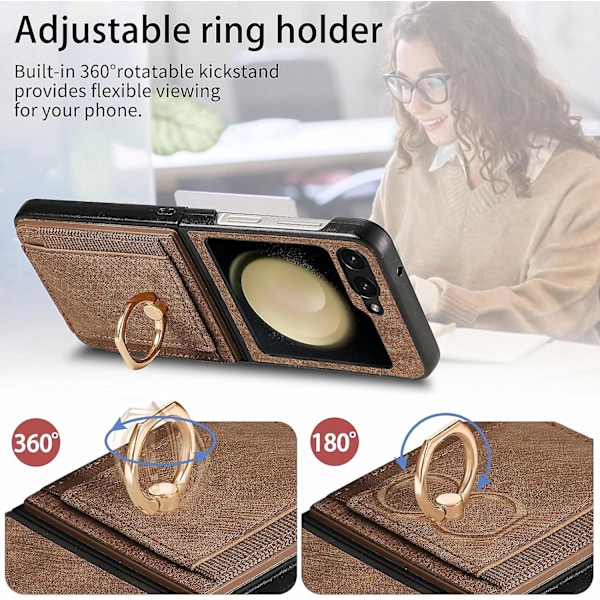 Plånboksfodral för Samsung Galaxy Z Flip 6, Slimmat stöttåligt PU-läderfodral med ringhållare och kortfack för Galaxy Z Flip 6 5G 2024 pink