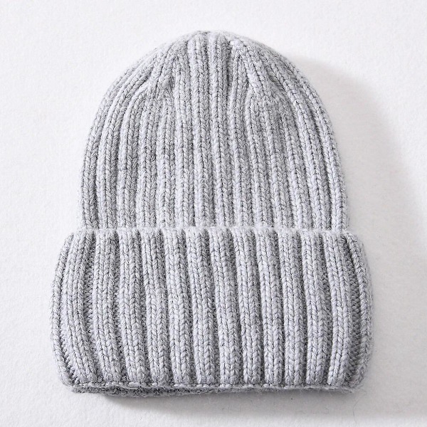 Talvihattu silkistä ja satiinista, unisex, paksu ja pörröinen, raidallinen, lämmin, pehmeä, korkealaatuinen kashmir, neulottu hattu Light grey