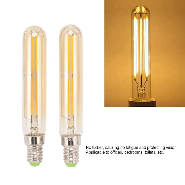 2 stk LED rørlampe 4W E14 2300K Rørformet pære T20x120 220‑240V til belysning