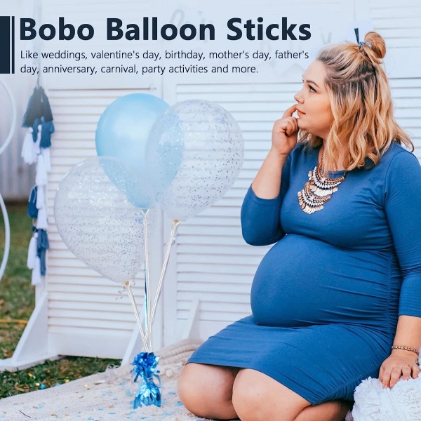 50 stycken klara ballongpinnar 15,7 tum lång återanvändbar ballonghållare med koppar för Bobo stora ballonger födelsedags- och bröllopsdagspresent