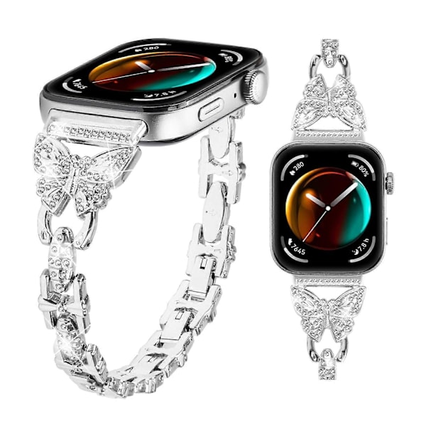 Armbånd til Huawei Watch Fit 3 med Rhinestone-dekorasjon, Sommerfugldesign, Rustfritt Stål Flerfarget Multicolor Style E
