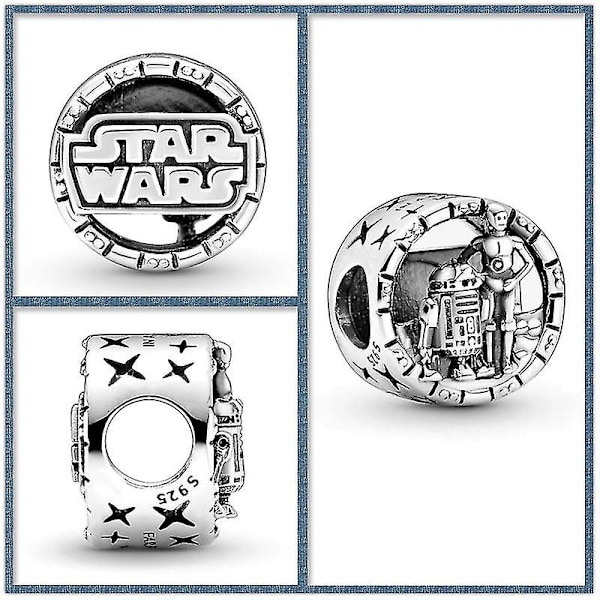 S925 Silver Smycken Star Wars Anime Tillbehör Yoda Bb-8 R2 Mandalorian DIY Pärlor Armband Halsband Charm Passar Pandora Leksaker Present