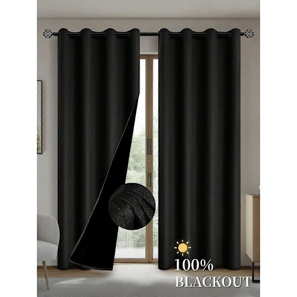 pc Mörkläggningsgardiner med Belagd Isolerande Foder, Gardiner för Vardagsrum, Sovrum, Kök, Heminredning, Rumsdekoration svart{qw} black 132X241CM 1PCS&Grommet Top