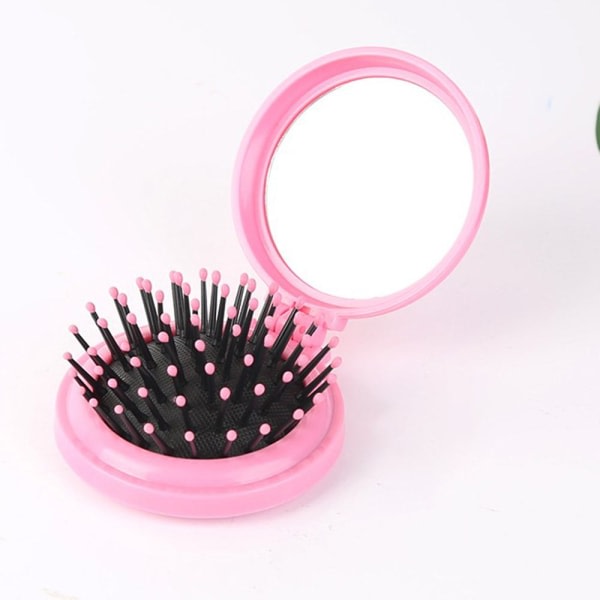 Hopfällbar hårborste Kosmetisk spegel ingår Hårbotten Massager PINK pink
