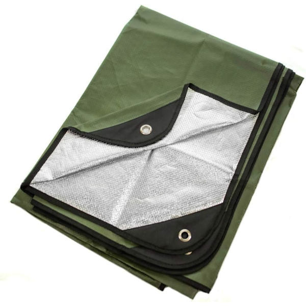Tålig Överlevnadsfilt – Isolerad Termisk Reflekterande Presenning - 60\" x 82\". Allväder, Återanvändbar Nödblanket för Bil eller Camping (Olivolja)