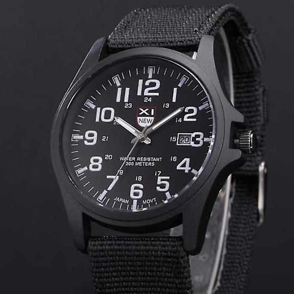 Herrklocka Datum Rostfritt Stål Militär Sport Analog Quartz Armbandsur Black