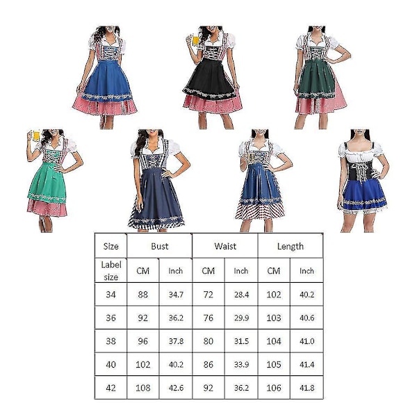 Tysk Oktoberfest-kostyme for kvinner, voksen Dirndl, tradisjonell bayersk ølfestival, karneval, Fraulein-kostyme Navy blue