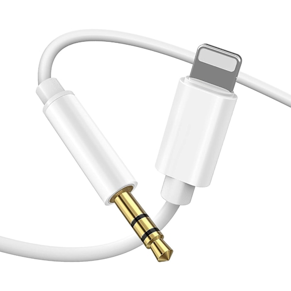 Aux-kabel til iPhone - Aux-stereolydkabeladapter kompatibel med iPhone-bilstereo, højttalere, hovedtelefoner (hvid)