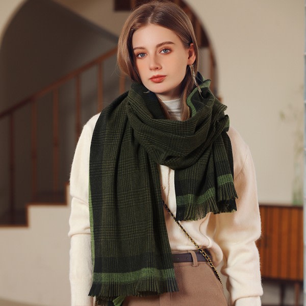 Europeisk och amerikansk scarf ram kontrast rutiga print sjal scarf grön